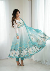 Pretty Sky Blue Organza Silk Anarkali Suit