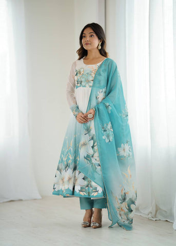 Pretty Sky Blue Organza Silk Anarkali Suit