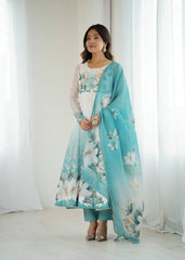 Pretty Sky Blue Organza Silk Anarkali Suit