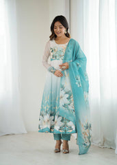 Pretty Sky Blue Organza Silk Anarkali Suit