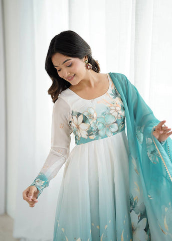 Pretty Sky Blue Organza Silk Anarkali Suit
