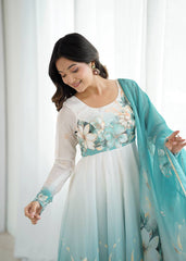 Pretty Sky Blue Organza Silk Anarkali Suit