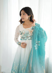 Pretty Sky Blue Organza Silk Anarkali Suit