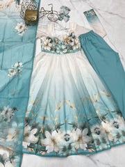 Pretty Sky Blue Organza Silk Anarkali Suit