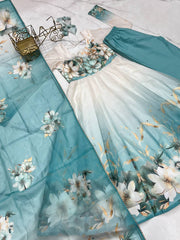 Pretty Sky Blue Organza Silk Anarkali Suit