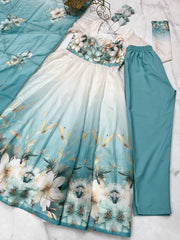 Pretty Sky Blue Organza Silk Anarkali Suit
