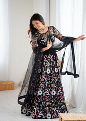 Glorious Black Net Embroidery Work Lehenga Choli