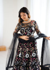 Glorious Black Net Embroidery Work Lehenga Choli