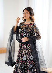 Glorious Black Net Embroidery Work Lehenga Choli