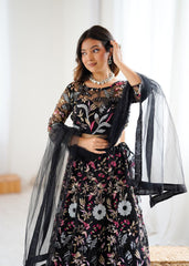 Glorious Black Net Embroidery Work Lehenga Choli