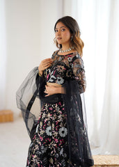 Glorious Black Net Embroidery Work Lehenga Choli