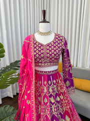 Wedding Special Pink Color Georgette Thread Work Lehenga Choli