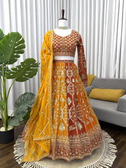 Wedding Special Pink Color Georgette Thread Work Lehenga Choli