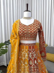 Wedding Special Pink Color Georgette Thread Work Lehenga Choli