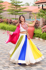 Navratri Wear White Color Cotton Gamthi Work Lehenga