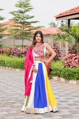 Navratri Wear White Color Cotton Gamthi Work Lehenga