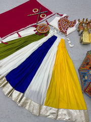 Navratri Wear White Color Cotton Gamthi Work Lehenga