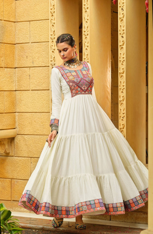 Ravishing White Color Rayon with Gamthi Work Gown