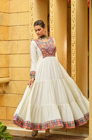 Ravishing White Color Rayon with Gamthi Work Gown