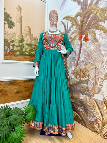 Ravishing White Color Rayon with Gamthi Work Gown