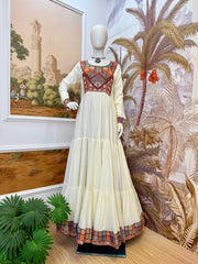 Ravishing White Color Rayon with Gamthi Work Gown