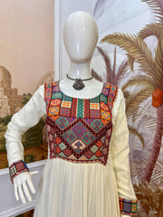 Ravishing White Color Rayon with Gamthi Work Gown