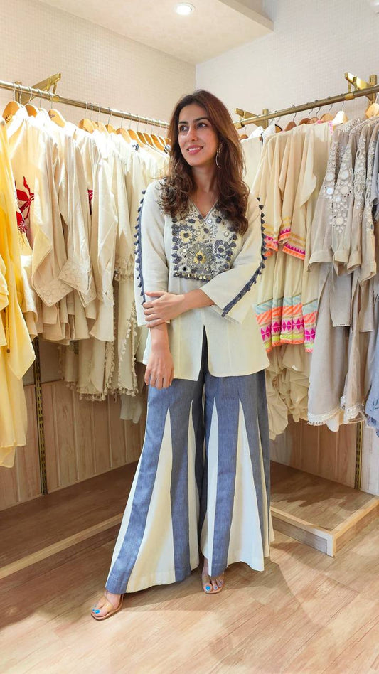 Awesome White Color Embroidery Work Co-ord Set