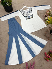 Awesome White Color Embroidery Work Co-ord Set