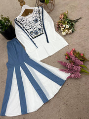 Awesome White Color Embroidery Work Co-ord Set