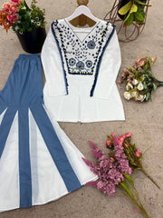 Awesome White Color Embroidery Work Co-ord Set