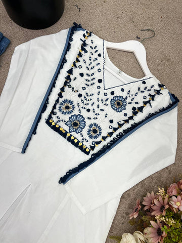 Awesome White Color Embroidery Work Co-ord Set