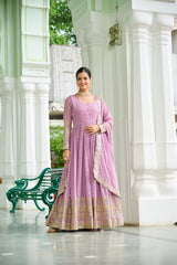 Glorious Lavender Georgette Embroidery Gown