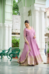 Glorious Lavender Georgette Embroidery Gown