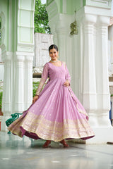 Glorious Lavender Georgette Embroidery Gown