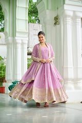 Glorious Lavender Georgette Embroidery Gown