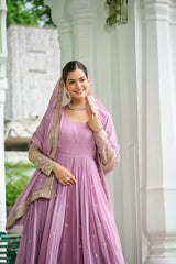 Glorious Lavender Georgette Embroidery Gown