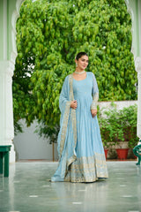 Glorious Lavender Georgette Embroidery Gown