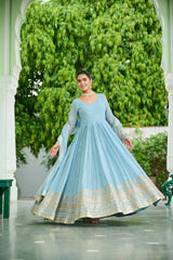 Glorious Lavender Georgette Embroidery Gown