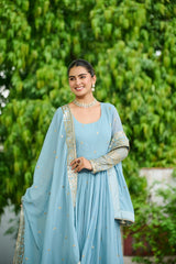 Glorious Lavender Georgette Embroidery Gown