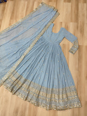 Glorious Lavender Georgette Embroidery Gown