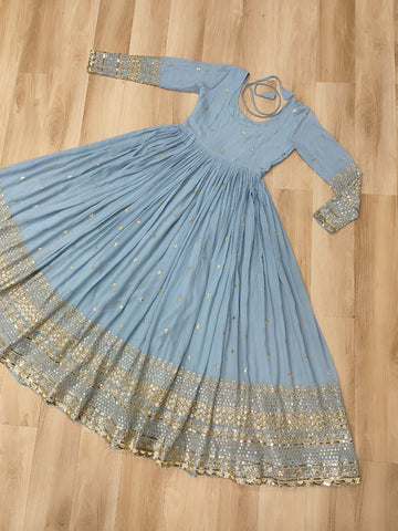 Glorious Lavender Georgette Embroidery Gown