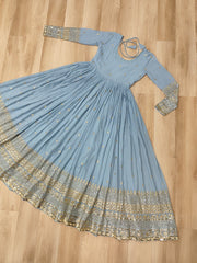 Glorious Lavender Georgette Embroidery Gown