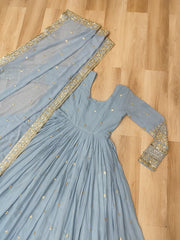 Glorious Lavender Georgette Embroidery Gown