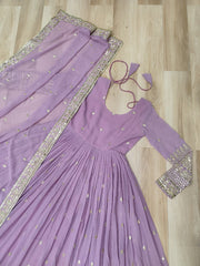 Glorious Lavender Georgette Embroidery Gown