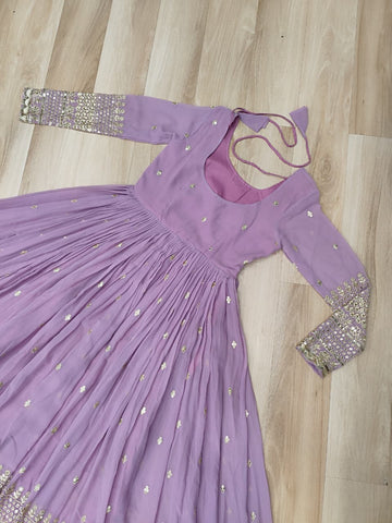 Glorious Lavender Georgette Embroidery Gown