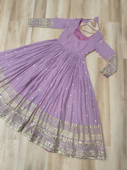 Glorious Lavender Georgette Embroidery Gown