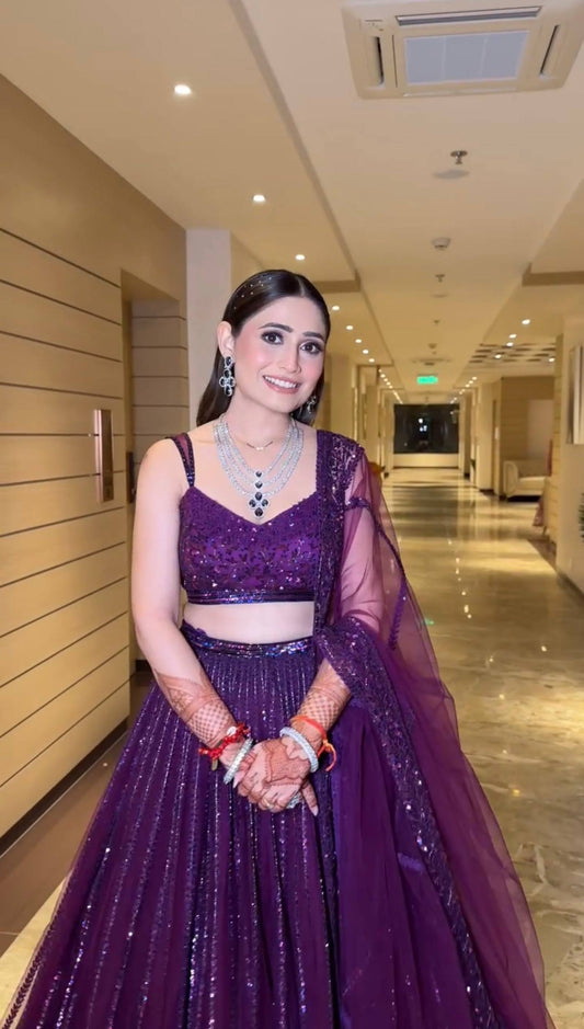 Bridal Wear Purple Net Dori Work Lehenga Choli