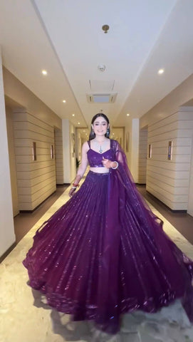 Bridal Wear Purple Net Dori Work Lehenga Choli