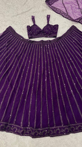 Bridal Wear Purple Net Dori Work Lehenga Choli