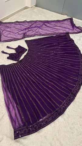 Bridal Wear Purple Net Dori Work Lehenga Choli